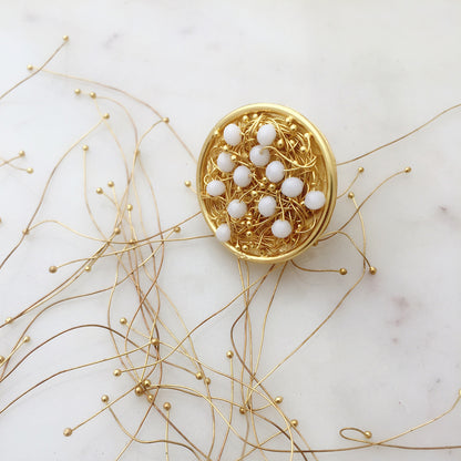 Beaded White Mesh Ring