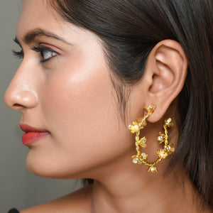 Floral Small Pearl Hoops
