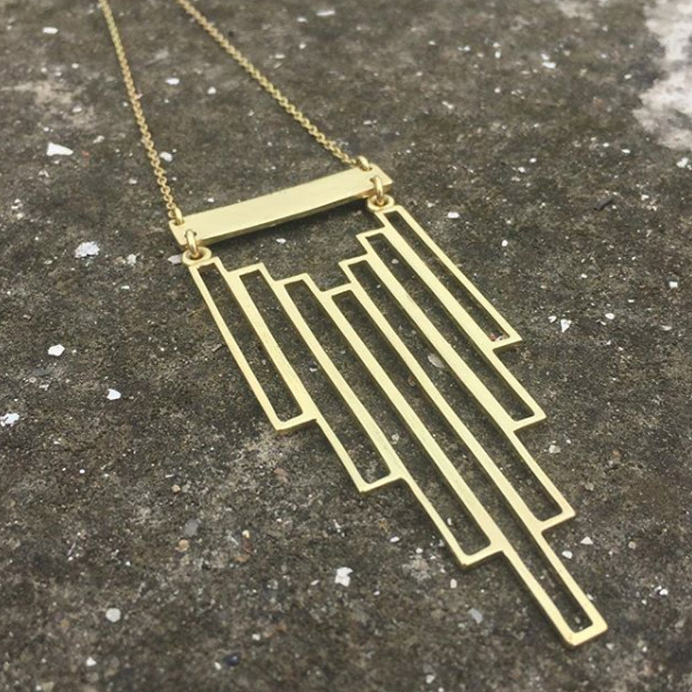 Geometric Necklace with Long Chain