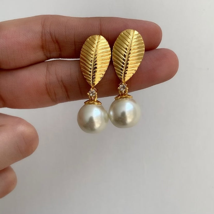 Leaf Pearl Drop Earrings
