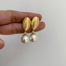 Load image into Gallery viewer, Leaf Pearl Drop Earrings