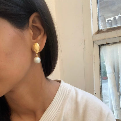 Leaf Pearl Drop Earrings
