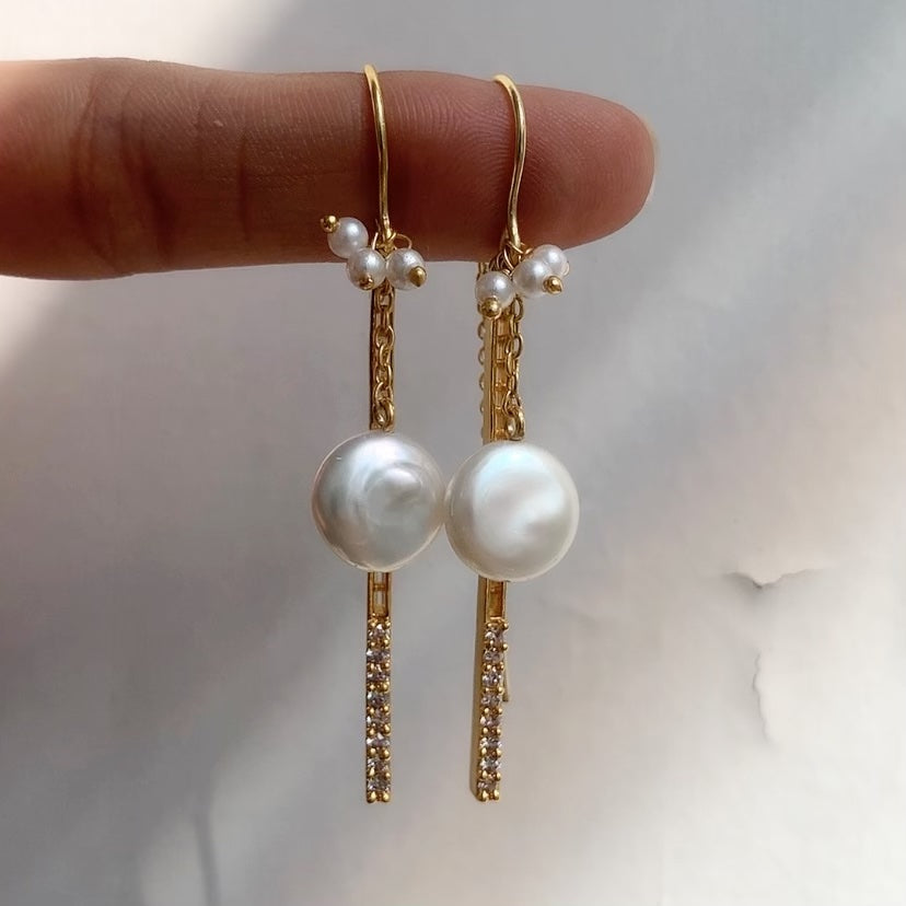 Pearl Bar Threader Earrings