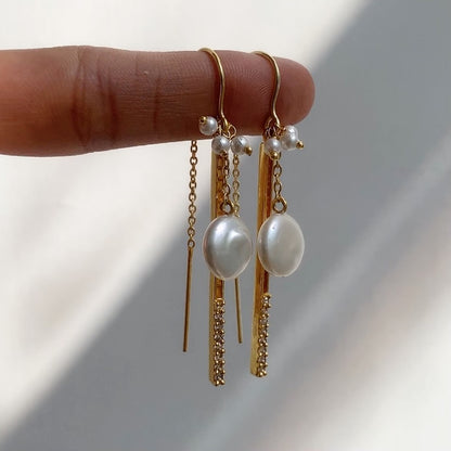 Pearl Bar Threader Earrings