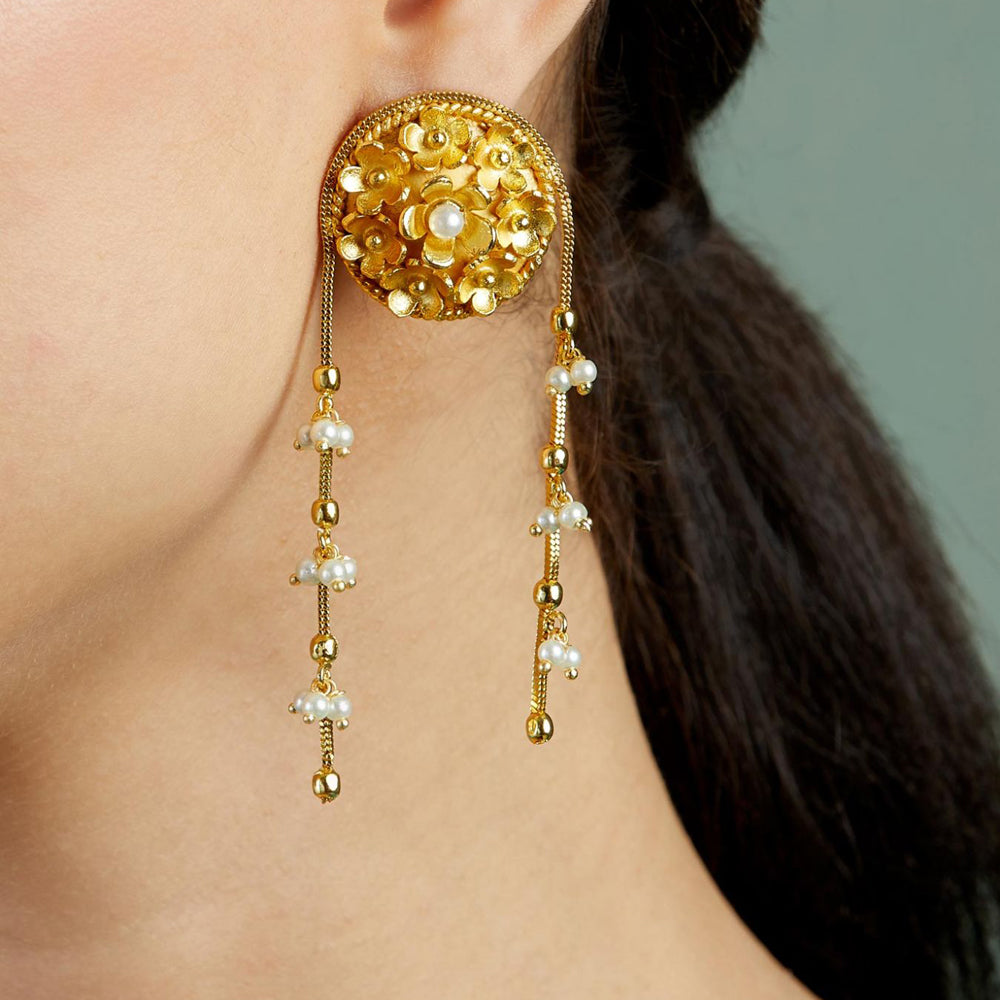 Buy Pearl Cluster Hanging Chain Earrings by FUSIO at Ogaan Online Shopping  Site