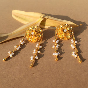 Pearl Cluster Hanging Chain Earrings