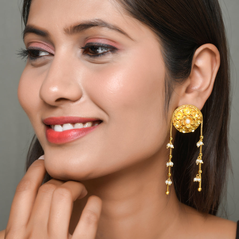 Pearl Cluster Hanging Chain Earrings