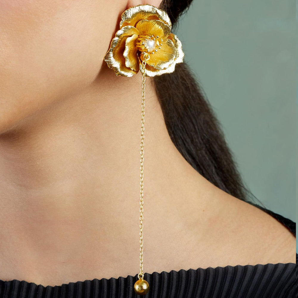 Pearl Rose Chain Earrings
