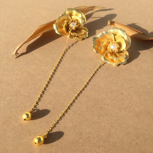 Pearl Rose Chain Earrings