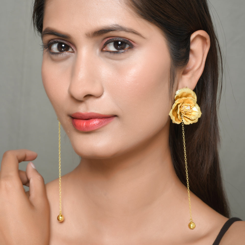 Pearl Rose Chain Earrings