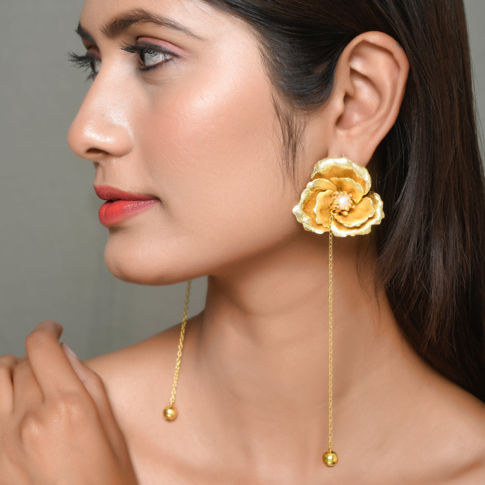 Pearl Rose Chain Earrings