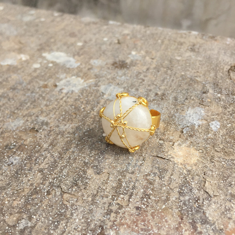 Rainbow Moonstone Mesh Stud Ring
