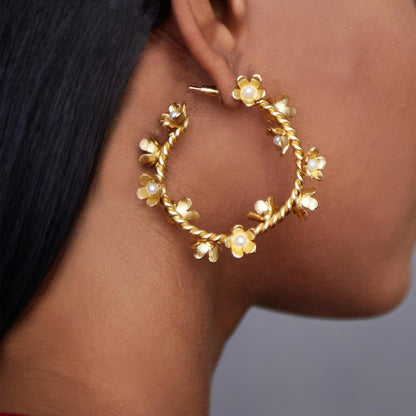 Floral Small Pearl Hoops