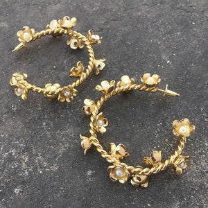 Floral Small Pearl Hoops