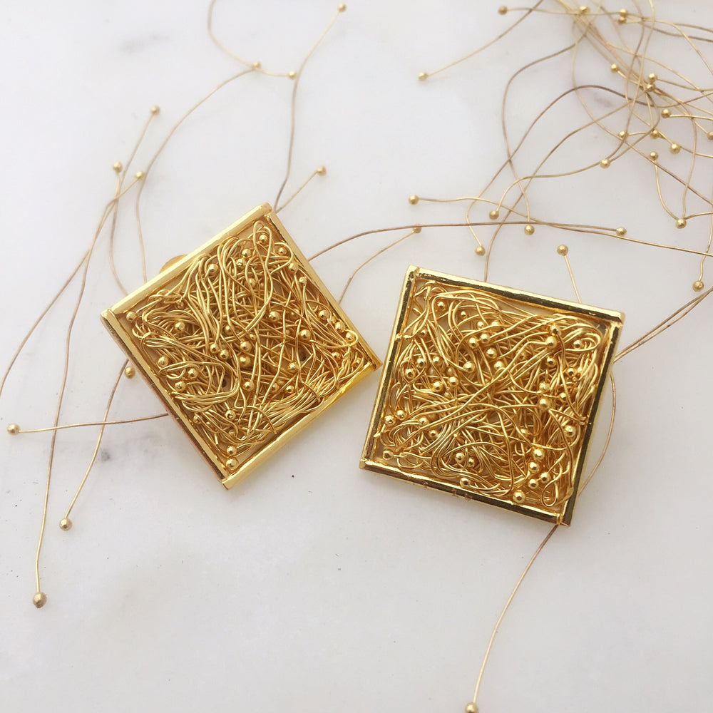 Square Mesh Stud Earrings