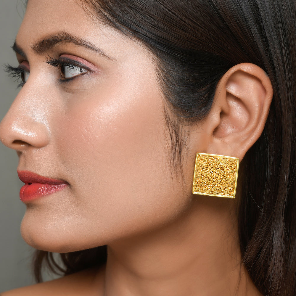 Square Mesh Stud Earrings