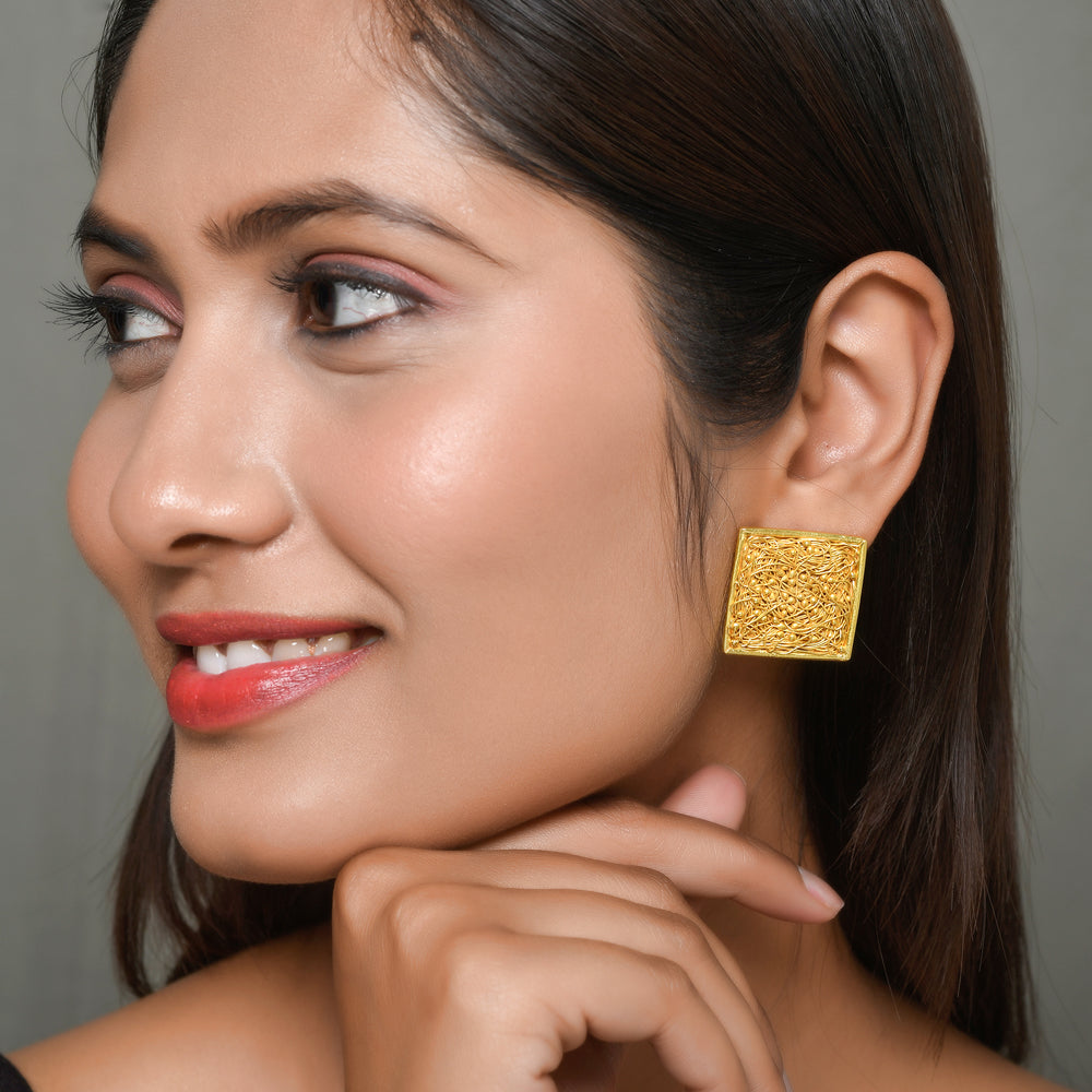 Square Mesh Stud Earrings