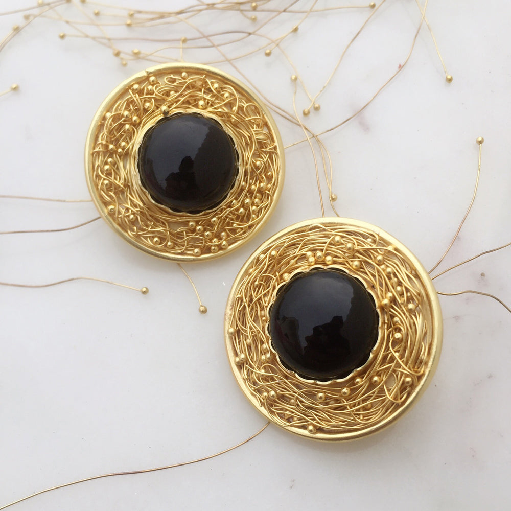 Statement Black Onyx Mesh Earrings
