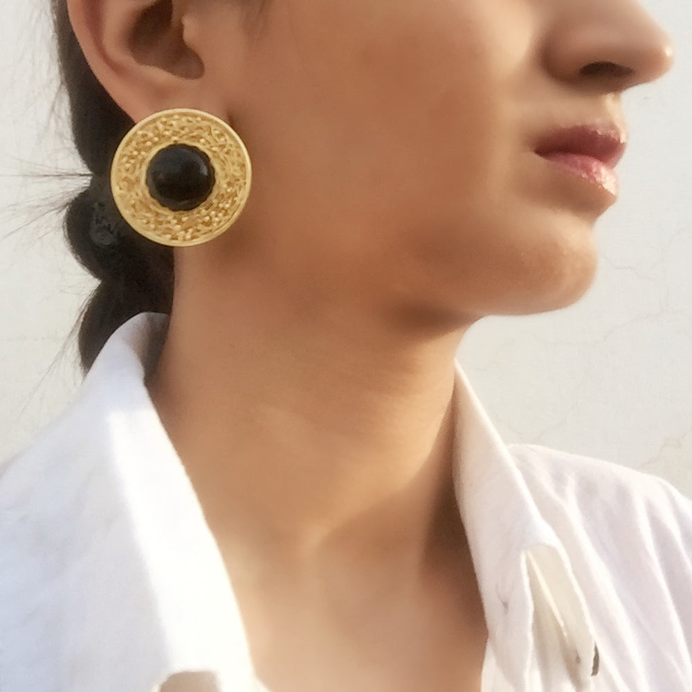 Statement Black Onyx Mesh Earrings