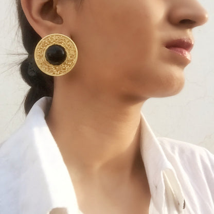Statement Black Onyx Mesh Earrings