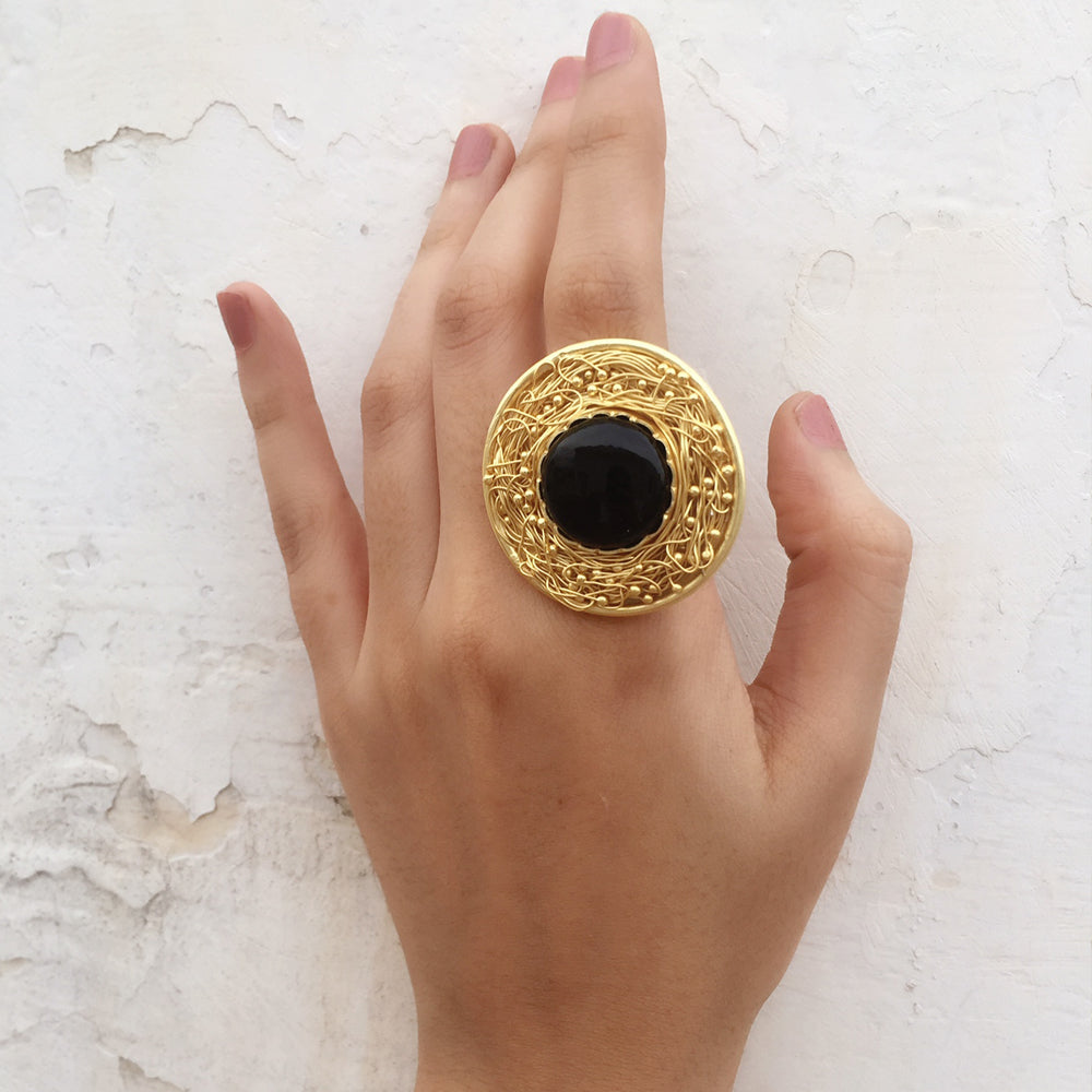 Statement Black Onyx Mesh Ring