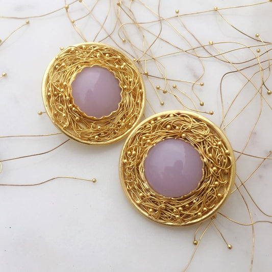 Statement Rose Quartz Mesh Earrings