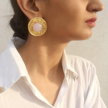 Statement Rose Quartz Mesh Earrings