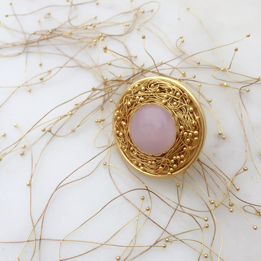 Statement Rose Quartz Mesh Ring