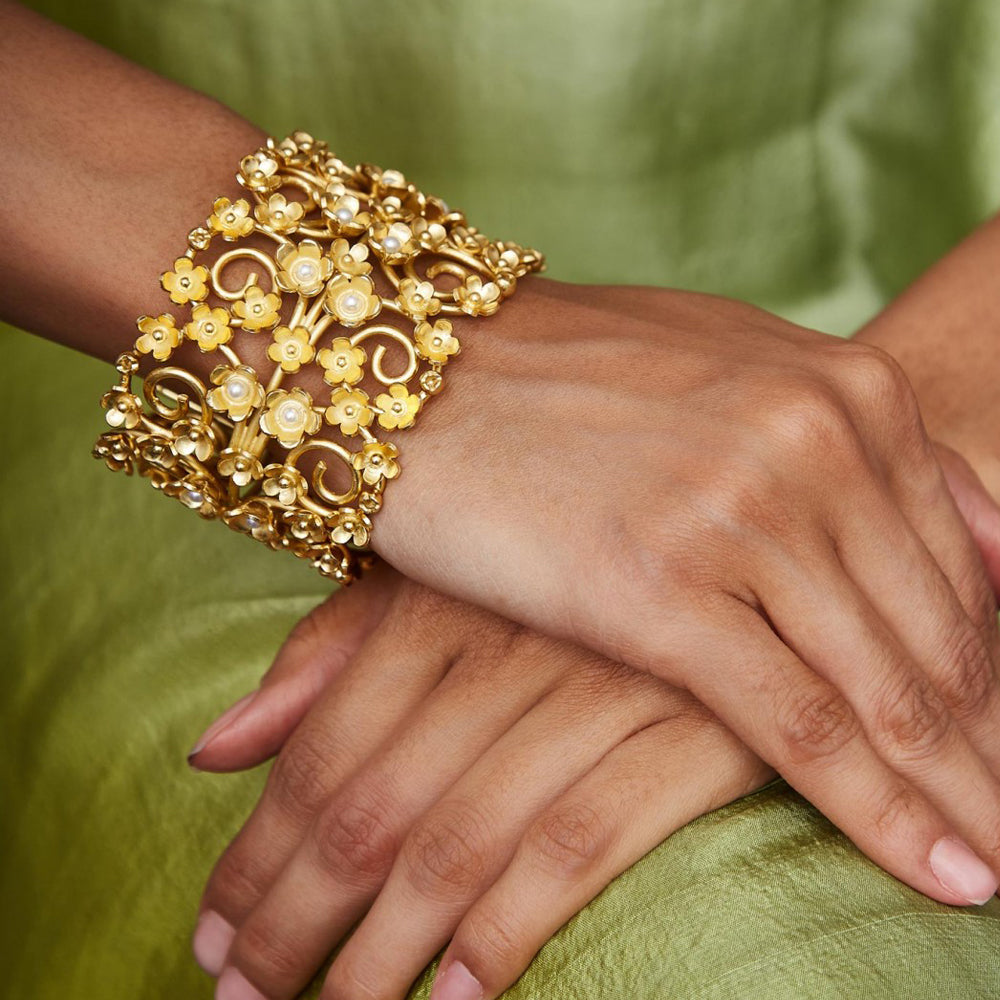 Statement Floral Bracelet with Pearls