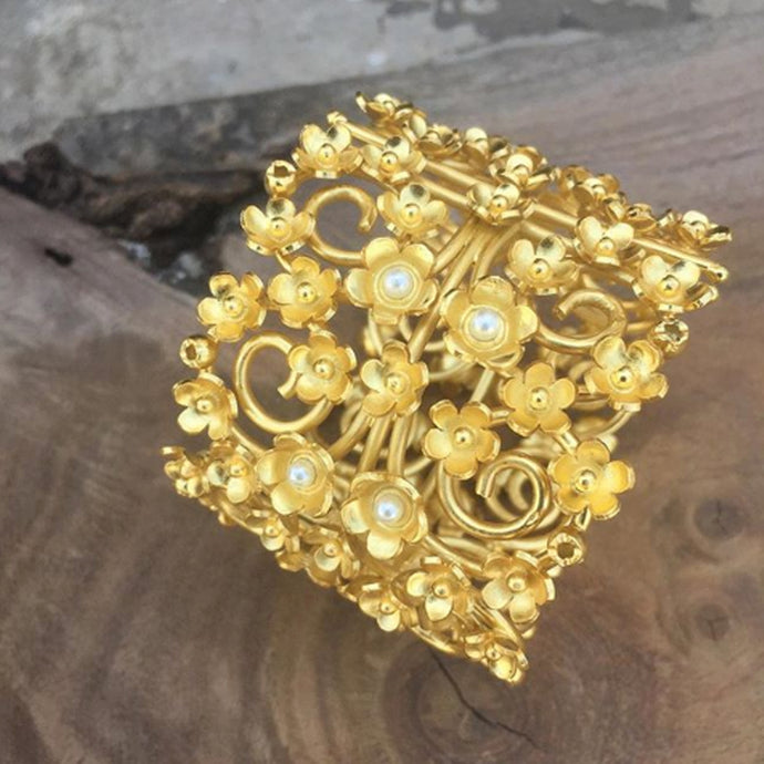 Statement Floral Bracelet with Pearls
