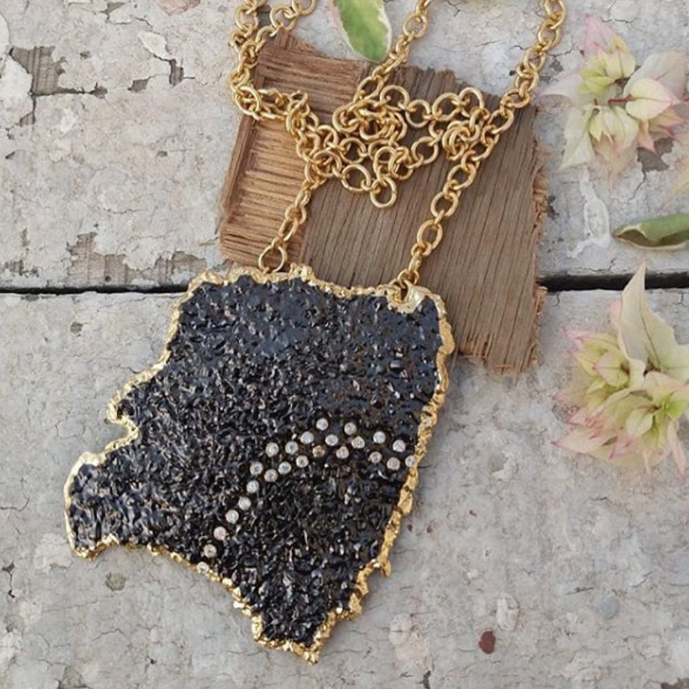 Statement Lava Pendant with Long Chain