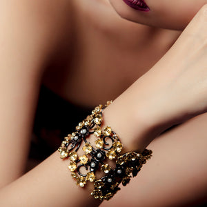 Two Tone Statement Floral Bracelet with Pearls